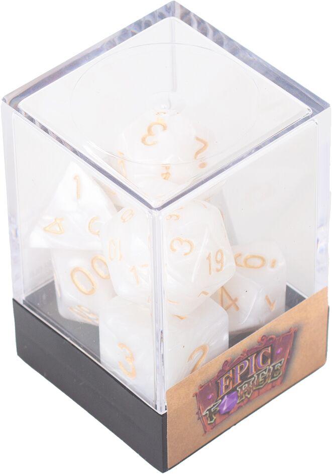 Lot de 7 Dés multiformat en boîte - Jaune nacré, grossiste 7 dés nacrés