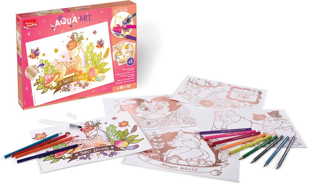 Kit Aquarelle Maped Creativ Aqua'Art Danse - 3 Affiches Métallisées à Colorier + Crayons Aquarellables + Pinceau - Activité Enfant Dès 7 Ans
