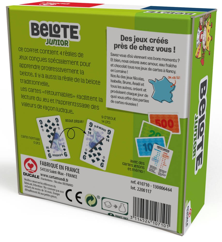 Jeu de Belote, 32 cartes dans boîte plastique