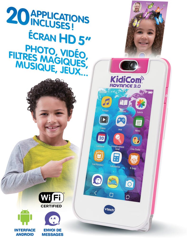 VTech - Téléphone portable pour enfant - KidiCom Advance 3.0 Blanc-Rose