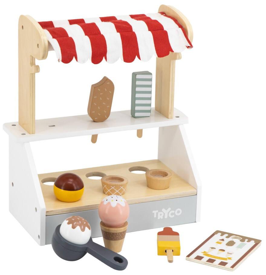 Chariot à Glaces SucceBuy pour Enfants, 20+ Accessoires, Jeu d'Imitation de Stand Glacier, avec Cornet de Glace, Glace à l'Eau, pour Tout-Petits de