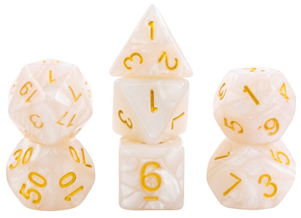 Lot De 7 Dés Multiformats – Rose Nacré, Gravés Chiffres Blancs – Pour Jeux De Rôle (D&D, Pathfinder…)