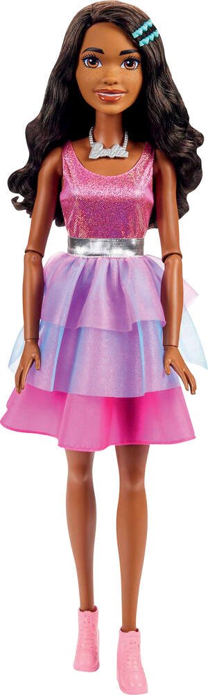 Grande poupée Barbie avec cheveux bruns, 71 cm de haut, robe arc