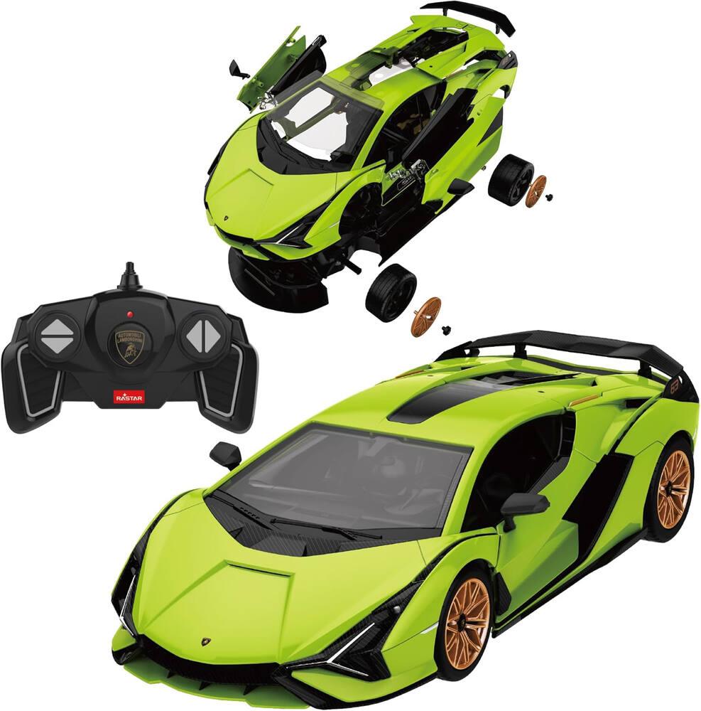 Turbo challenge lamborghini sian voiture telecommandee vert 1 18 kit montage vehicules garages joueclub