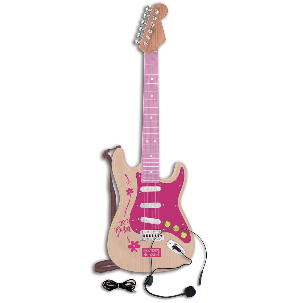 Guitare electrique rose avec bandouliere + micro-casque, musiques, sons &  images