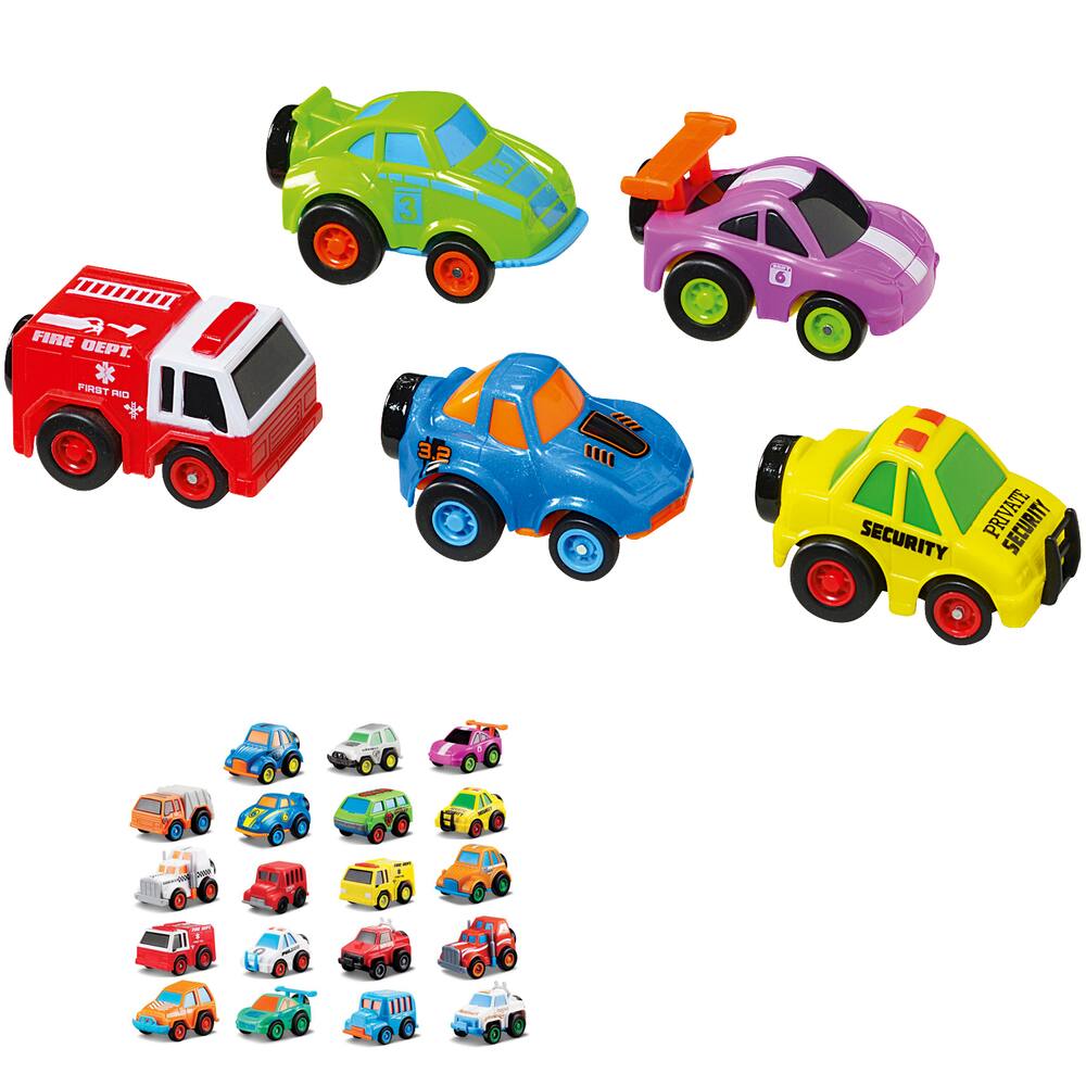 Set de 5 mini voitures a friction, vehicules-garages