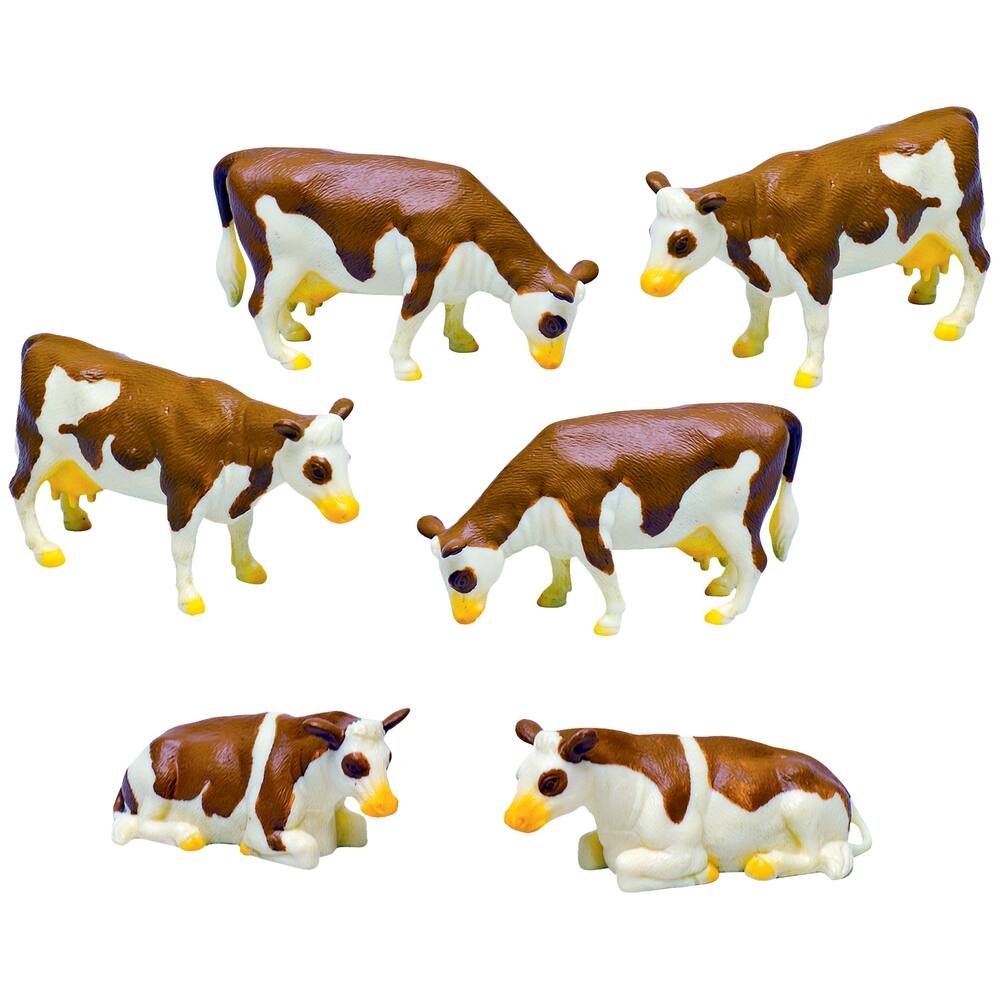 Figurines vaches marrons et blanches, figurines