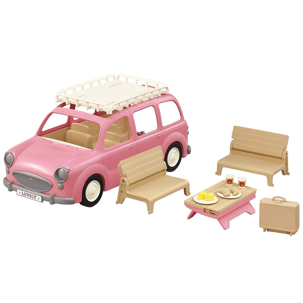 Le monospace rose et set de pique-nique - sylvanian vehicules, figurines