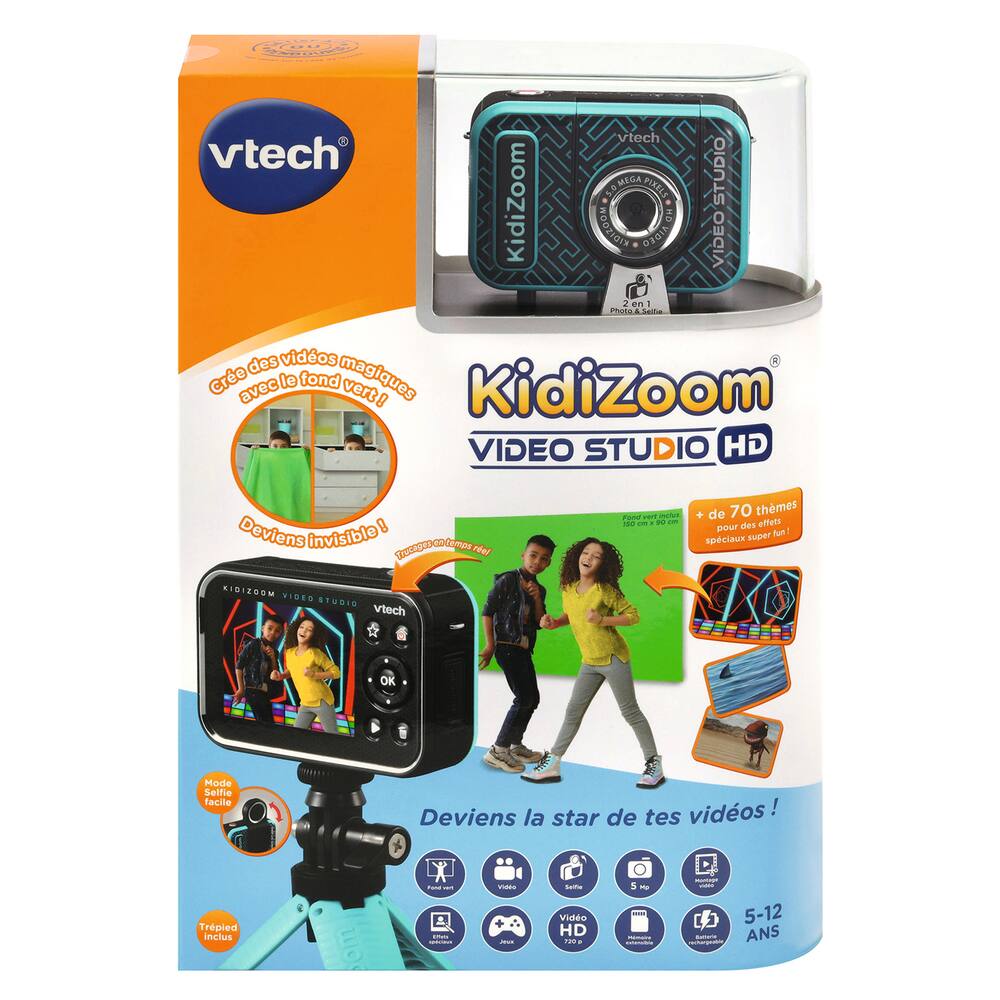 VTech - KidiZoom Duo DX Bleu, Appareil Photo Numérique Enfant 10 en 1,  Photo, Selfie, Vidéo, Écran Couleur, Lecteur MP3, Casque Audio, Cadeau  Enfant de 3 Ans à 12 Ans - Contenu