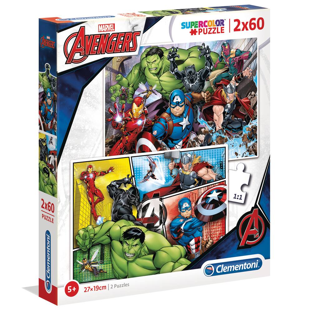 Marvel - avengers - 2 puzzles supercolor 60 pieces, puzzle