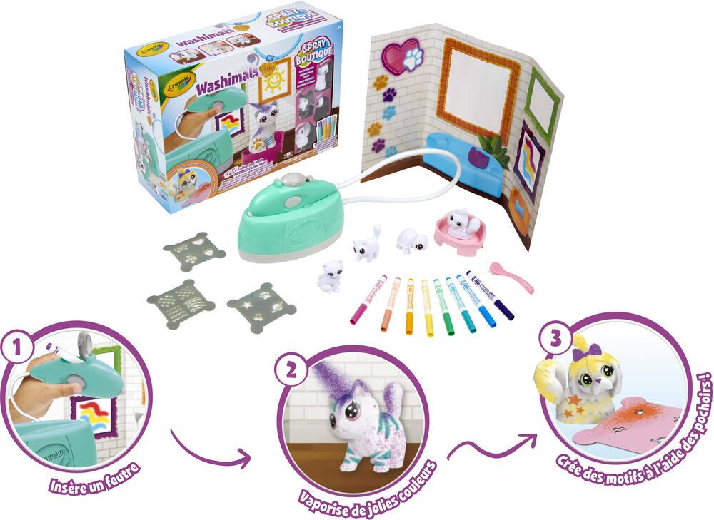 Crayola Washimals Pets – Ensemble Spray Boutique Avec Aérographe, Bébés Animaux Et Feutres Lavables Pour Enfants Dès 3 Ans