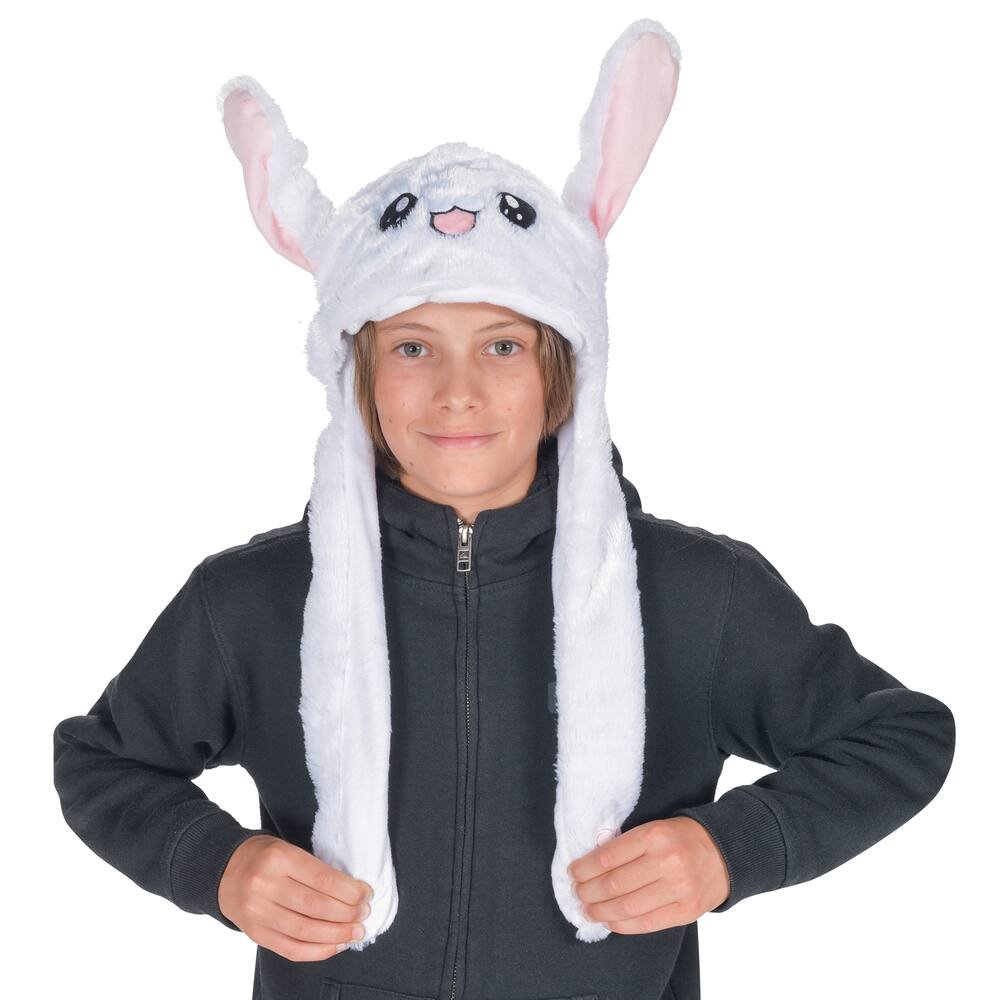 Chapeau de lapin avec oreilles en mouvement Mignon Drôle de chapeau Lapin  Peluche Casquette Oreille Mobile Earflap Airbag Cap