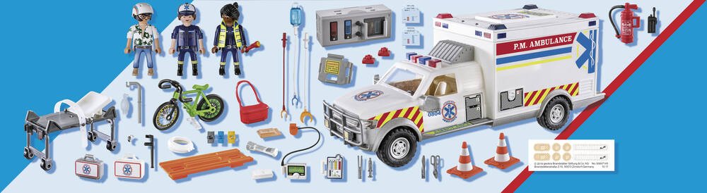 Playmobil 70936 ambulance avec secouristes et blessé - city life - l'hôpital  - secours américain effets lumineux Playmobil