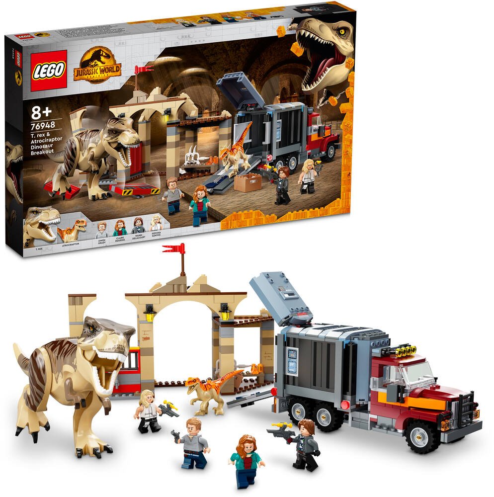 Lego®jurassic world 76948 - l'evasion du t. rex et de l