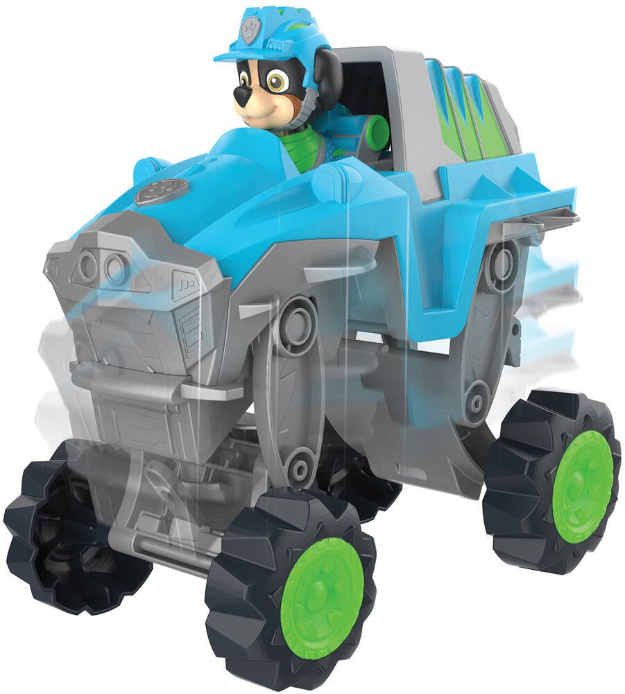 Vehicule + figurine deluxe rex dino rescue paw patrol, vehicules-garages