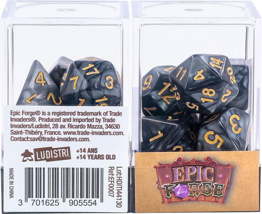 Acheter Lot de 7 Dés multiformat en boîte – Noir nacré et or - accessoires de jeu chez Archi Chouette