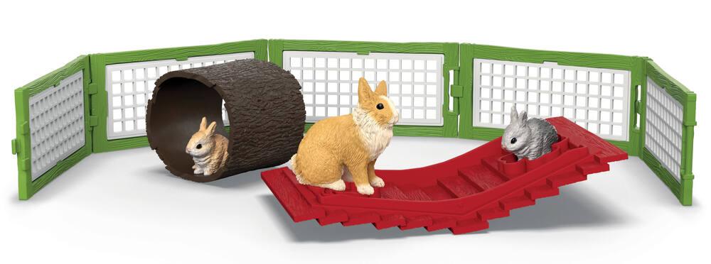 Schleich FARM WORLD – Clapier à Lapins – 16 Pièces Avec 3 Figurines, Enclos, Tunnel, Carotte – Dès 3 Ans