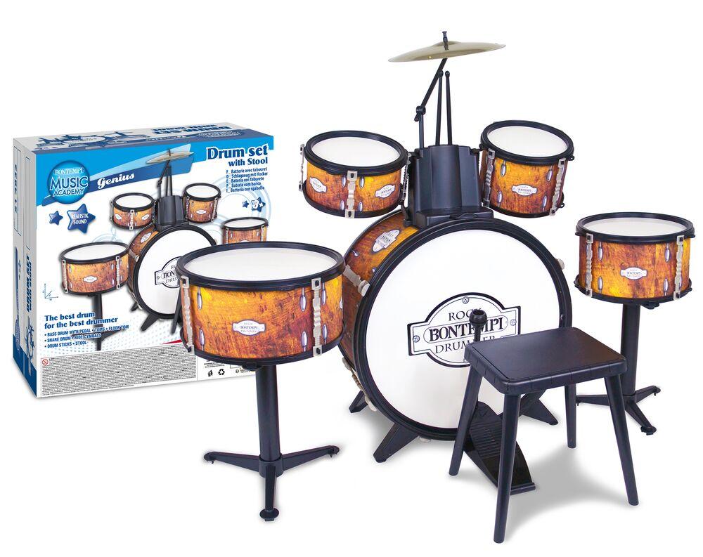 Batterie Jouet Pour Enfants 3-5 Ans - 5 Instruments - Tabouret Inclus - Éducatif Et Musical