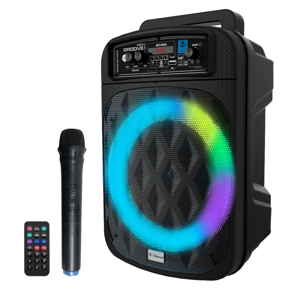 Enceinte active 600w avec usb, bluetooth + jeux de lumiere astroball +  micro sans fil pa dj sono led soiree famille karaoke - Conforama