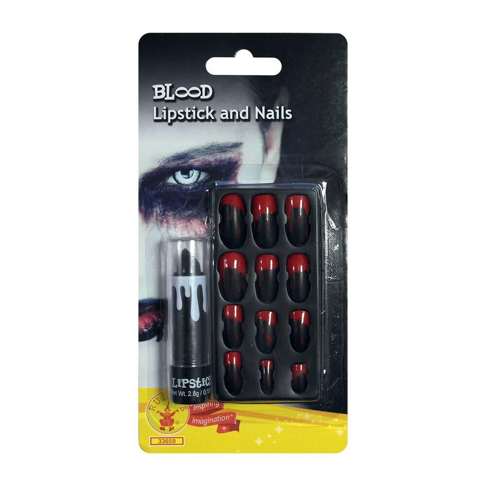 Kit Rouge A Levres Et Faux Ongles Sang Deguisements Joueclub