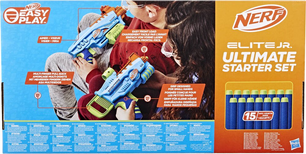 Nerf Elite Junior Rookie Pack - Blaster en mousse facile à jouer, 32  fléchettes Nerf Elite, 4 cibles, Nerf Blasters pour enfants de 6 ans et  plus (Exclusivité ) : : Jeux et Jouets