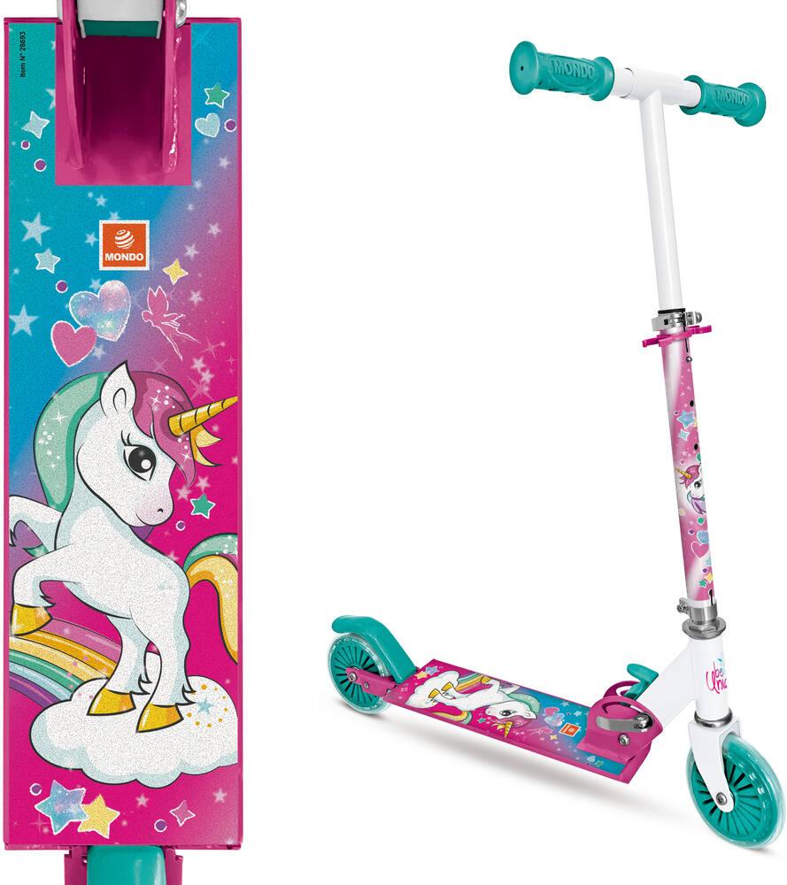 Zinc Trottinette D'explorateur Pliable à Deux Roues - Design Licorne Avec Pompons Et Clochette - Roues à LED - Poignées Pliantes - Plateau Antidérapant - Hauteur Réglable - Pour Enfants De 3