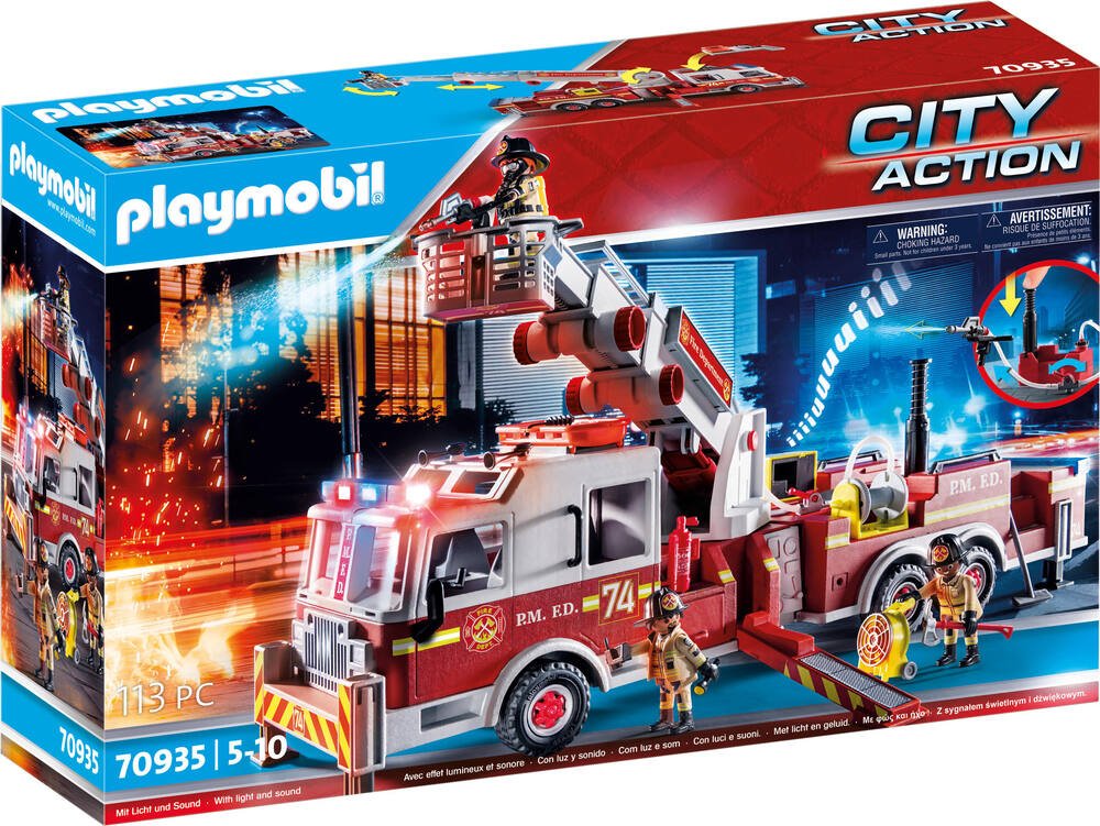 Promo Playmobil camion de pompiers avec echelle pivotante chez