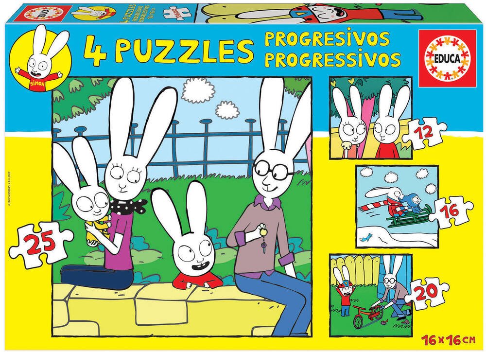 4 puzzles progressifs - simon le lapin, puzzle