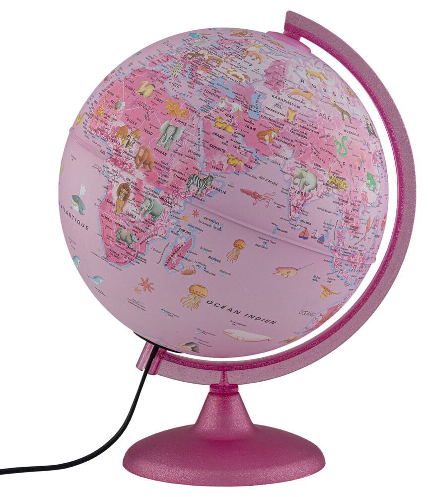 Globe lumineux 25 cm pink zoo, jeux educatifs