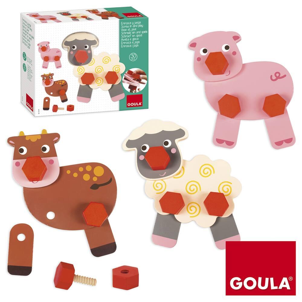 Lot De Figurines Animaux Goula En Bois, Vintage, Made In Spain