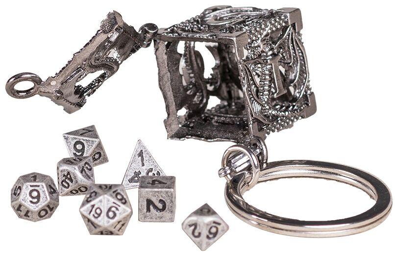 Grevosea Lot de 7 mini dés DND miniatures en métal avec étui porte-clés EDC, dés portables pour jeu de rôle, accessoires parfaits, outils et cadeaux pour joueur de D&D, joueur de TTRPG ou maître de
