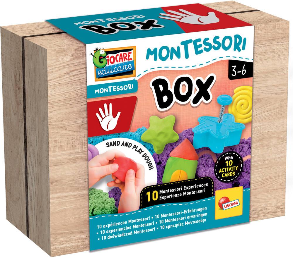 Kit Sensoriel Montessori Box Touch – Sable Cinétique, Pâte à Modeler, Moules, Coffret En Bois – éveil Tactile Dès 3 Ans, Jeu éducatif Lisciani