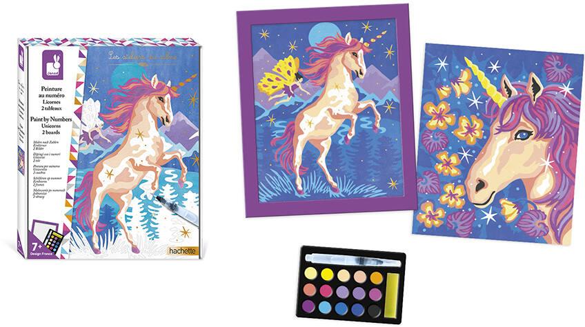 UYUYong Peinture Par Numéro Licorne – 2 Tableaux 20x20cm, Kits De Loisirs Créatifs Pour Enfants Dès 5 Ans, Avec Pigments Et Suspensions