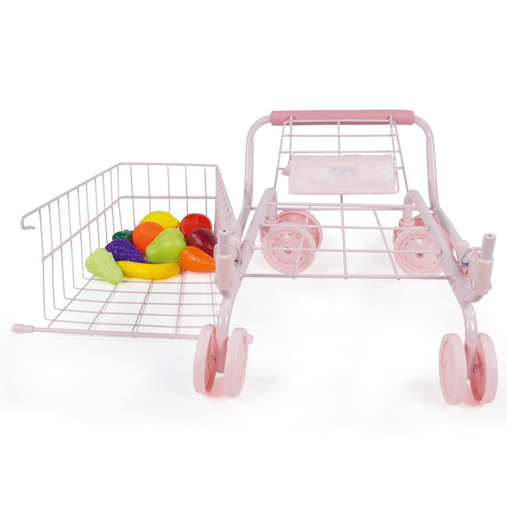 deAO 47 PCS Chariot de Courses Enfant Metal avec Jeux de Fruits Accessoires, Chariots de Courses pour Enfants Ensemble de Jouets de Cuisine,Petit Chariot  de Supermarché pour Enfants à partir de 3 Ans 