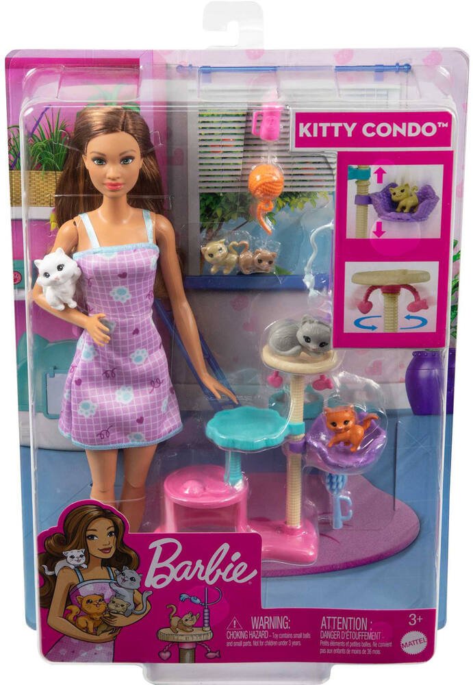 Barbie - coffret barbie et ses chats, poupees
