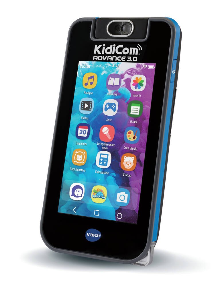 VTech KidiCom Max Bleu Smartphone Enfant évolutif Educatif Cadeau Noël +  Etui FR