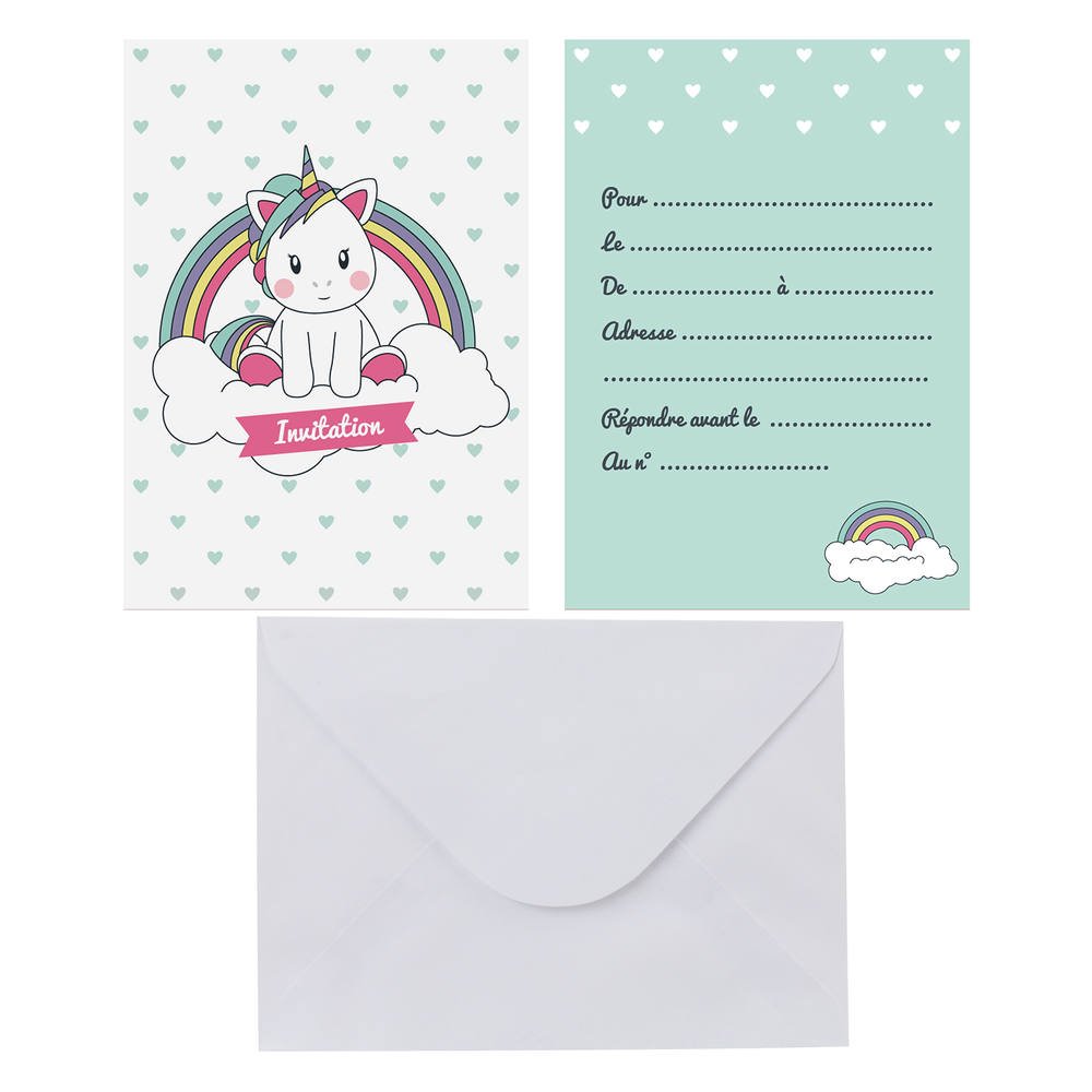 6 Cartes D Invitation Licorne Fetes Et Anniversaires Joueclub