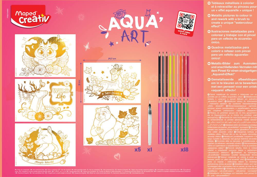 Kit Aqua'Art Danse Maped Creativ - Aquarelle Pour Enfants - 3 Affiches Métallisées + Pinceau - Dès 7 Ans
