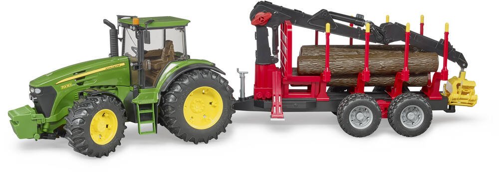 Tracteur john deere 7930 avec remorque forestiere et 4 rondins de bois, vehicules-garages