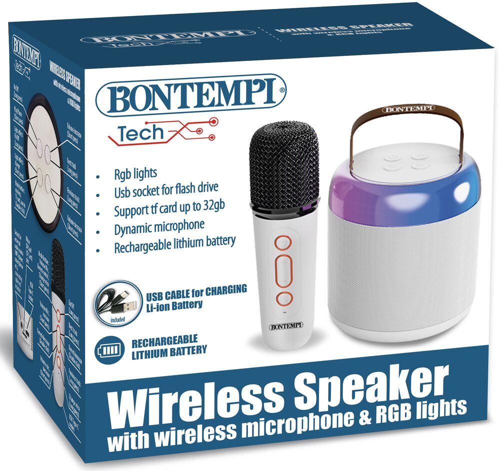Enceinte Bontempi Lumineuse Sans Fil – RGB, TWS, Microphone, Télécommande, écran, Radio, Lecture USB/SD