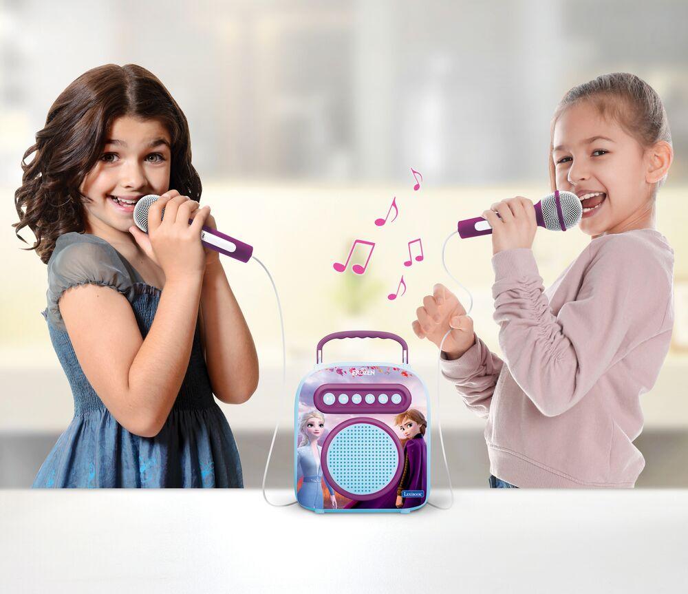 GirliGlee Micro Karaoke Enfant,Enceinte Bluetooth Enfant avec 2 Micros sans Fil,Micro Enfant pour Chanter, Idée Cadeau Fille 3 4 5 6 7 8 9 Ans Anniversaire,Jouet Frozen
