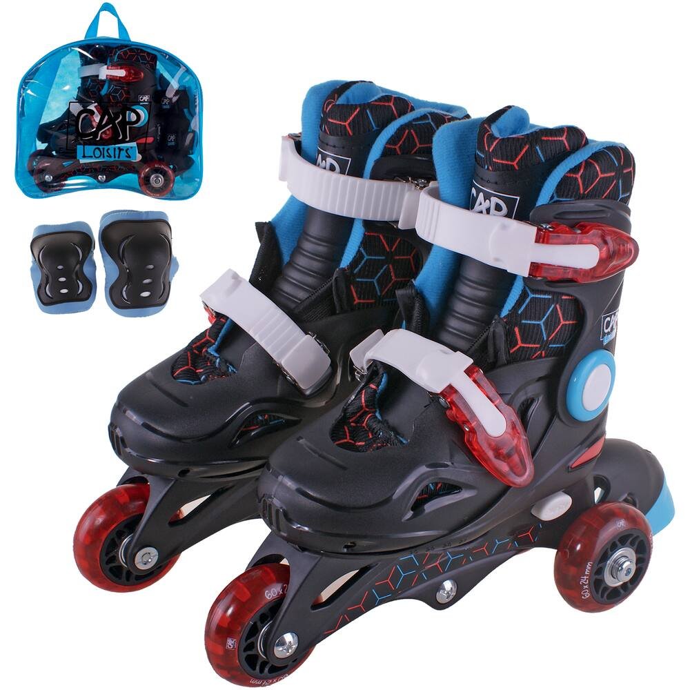Rollers evolutifs bleu avec protections - taille 30-33, jeux exterieurs et  sports