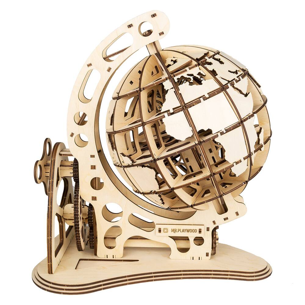 UGEARS Globe Puzzles 3D en Bois - Kit de Construction en Bois Tournant  Cadeau Fête des Pères - Globe Mécanique avec La Navette et Le Spoutnik -  Kits de Modèles en Bois
