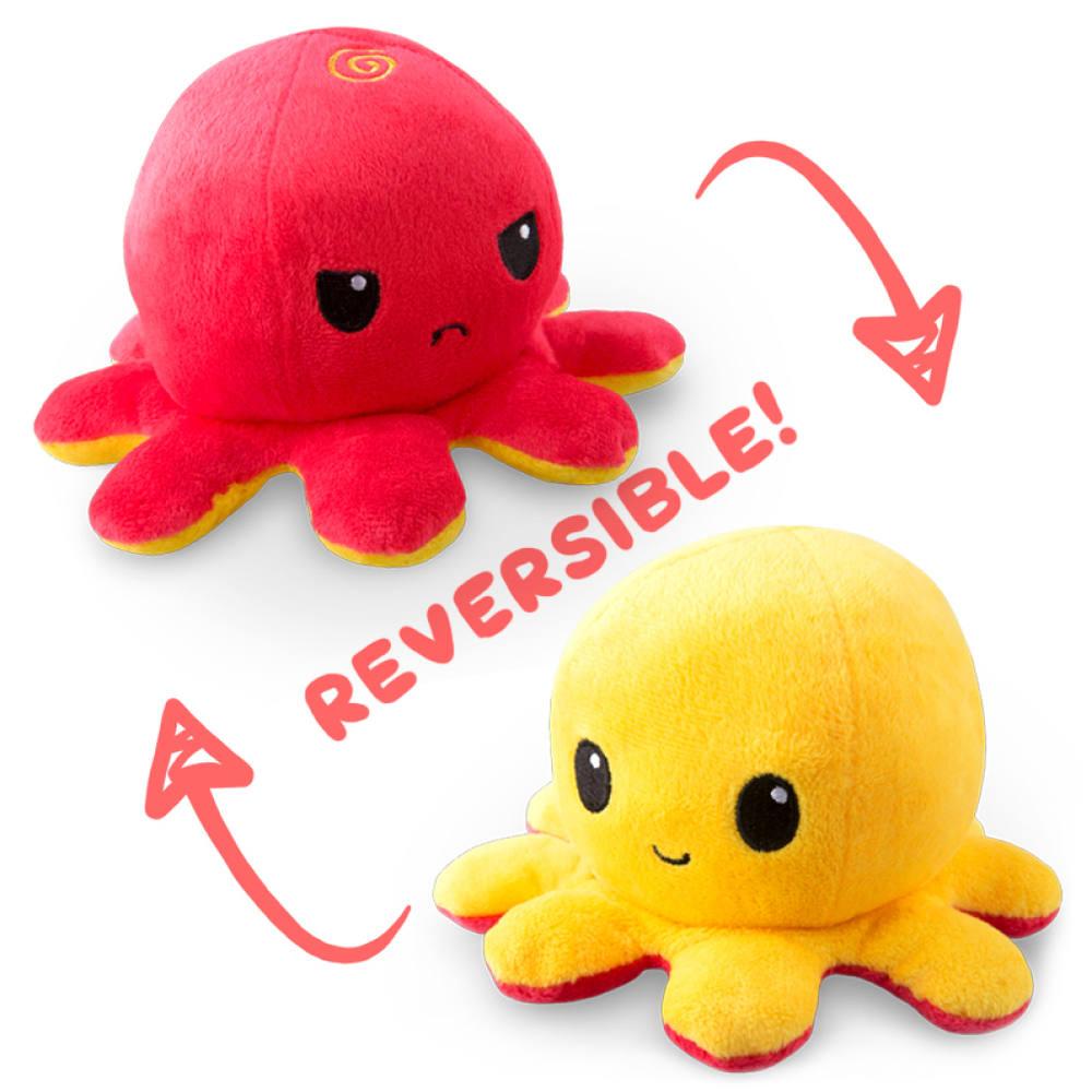 Peluche octopus poulpy pieuvre mignonne humeur reversible double face -  rouge et jaune | peluche | jouéclub