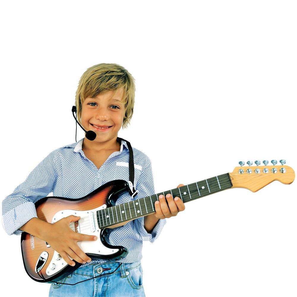Jeune Homme Jouant De La Guitare Électrique Au Bord De La Piscine