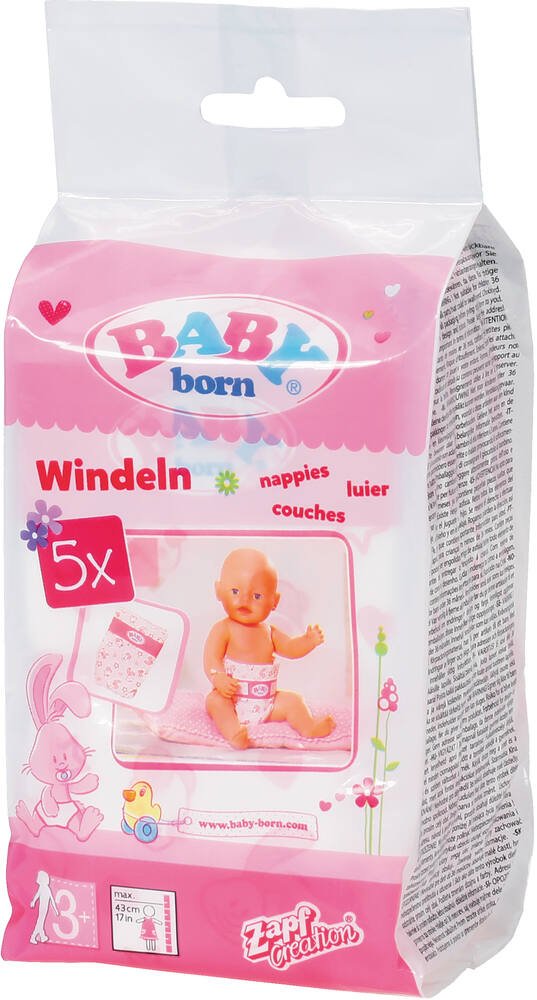 Pack de 5 couches baby born pour poupon 43cm - accessoire poupee zapf -  nouveau modele - Accessoire poupée - Achat & prix