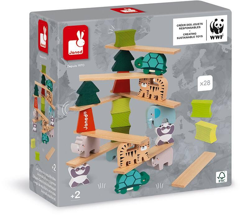 Janod – Jeu D'équilibre Les Animaux Equilibristes – 26 Pièces En Bois FSC – Empilement Créatif Dès 2 Ans – Partenariat WWF