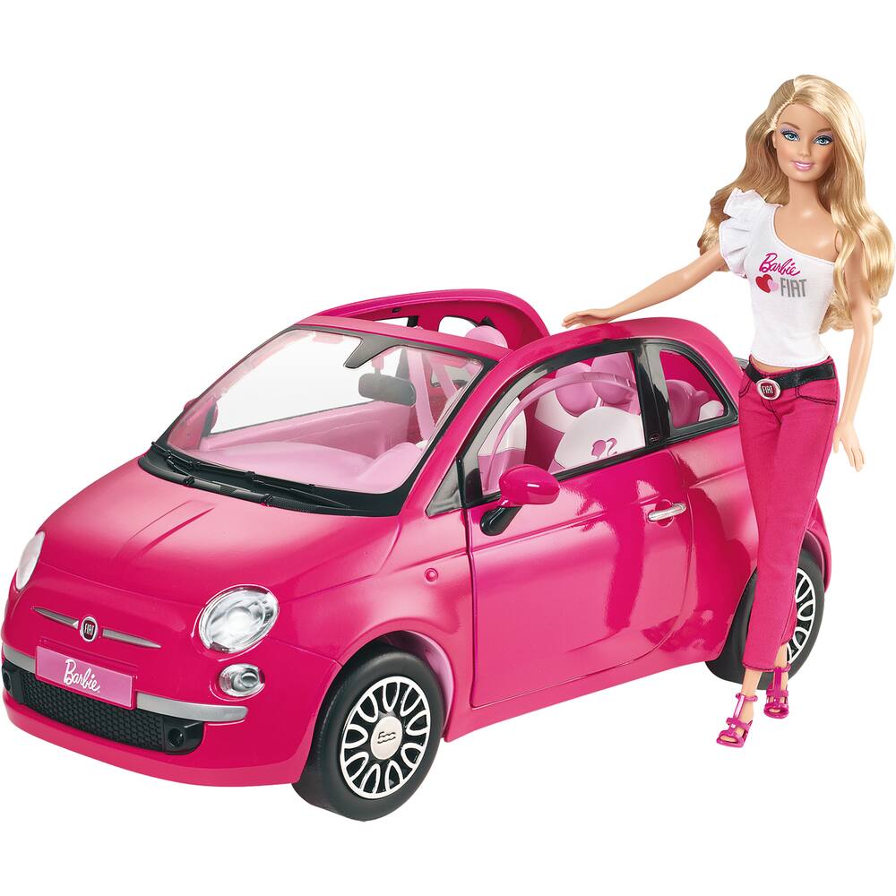 Barbie et sa fiat 500 rose, figurines