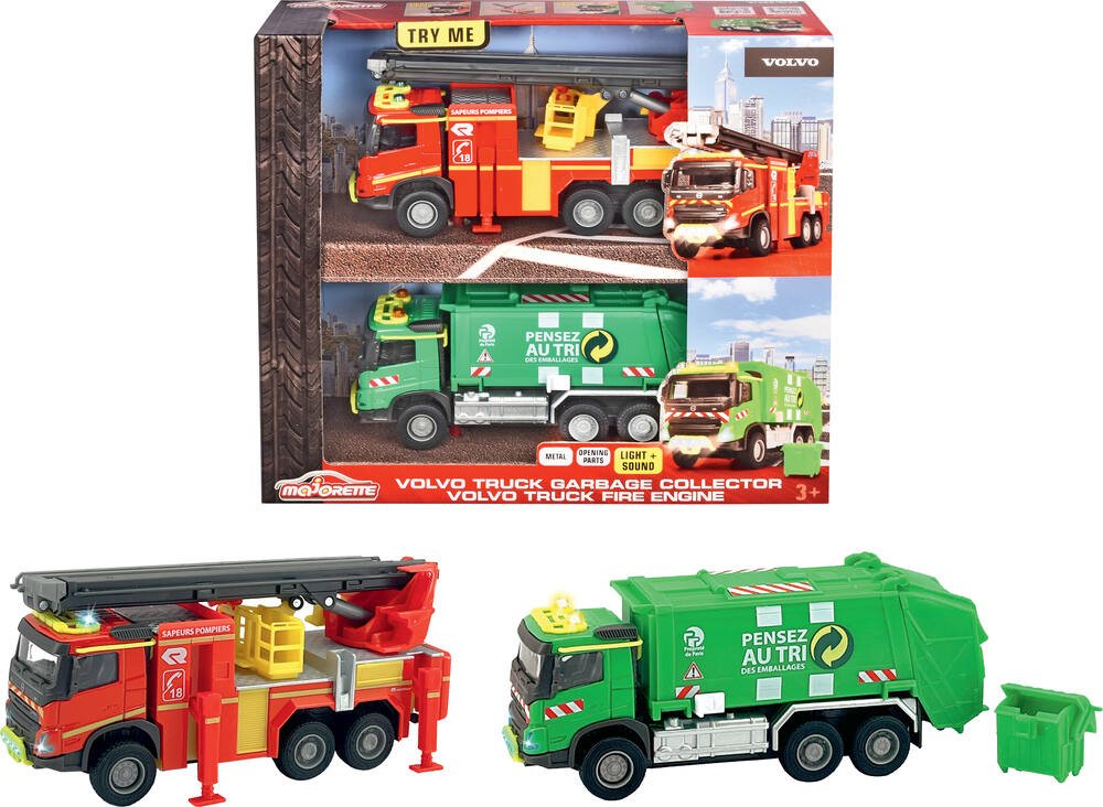 Majorette camion pompiers + poubelle, vehicules-garages