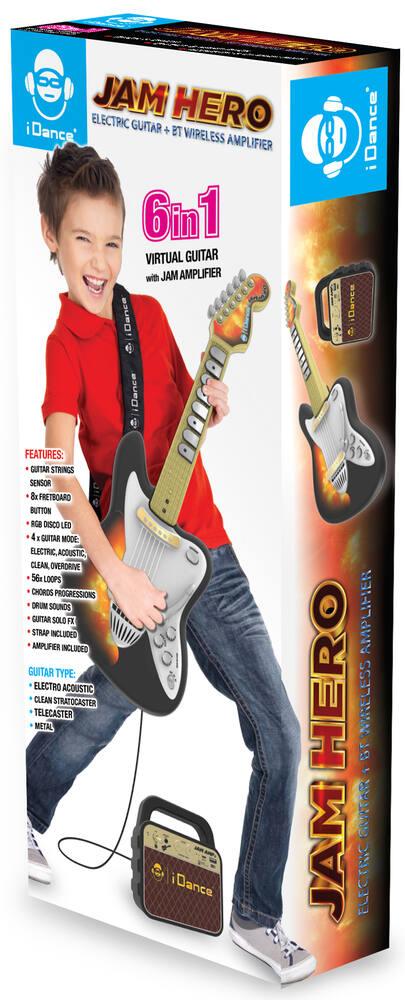 Guitare Virtuelle Jam Hero Cefa – 4 Sons (Acoustique, Strat, Tele, Métal) + Amp Bluetooth – Pour Rock Stars En Herbe